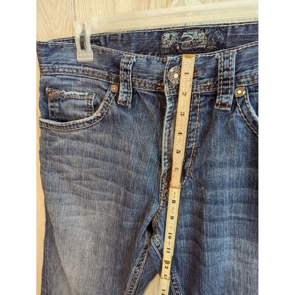 MENS SILVER ZAC FLAP Pockets Mens 33 x 30 Blue Jeans Denim Thick Stitch **34x30 - Picture 10 of 11